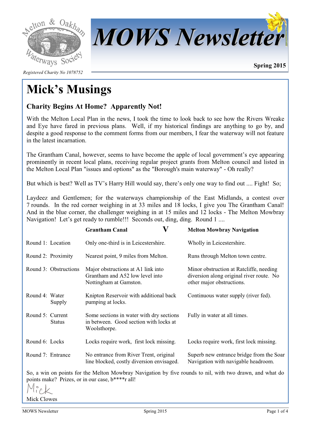 MOWS Newsletter Spring 2015 Page 1 of 4
