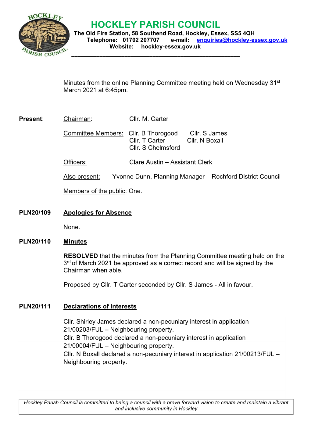 31St March 2021 Planning Minutes