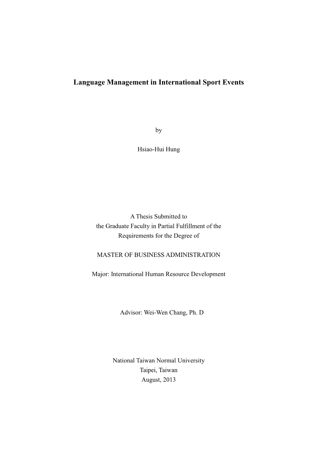 Language Management in International Sport Events