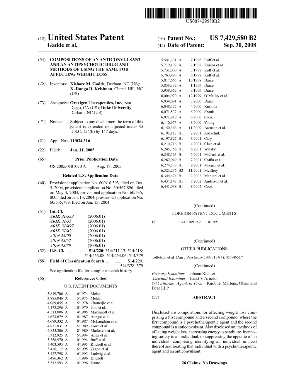 (12) United States Patent (10) Patent No.: US 7.429,580 B2 Gaddle Et Al