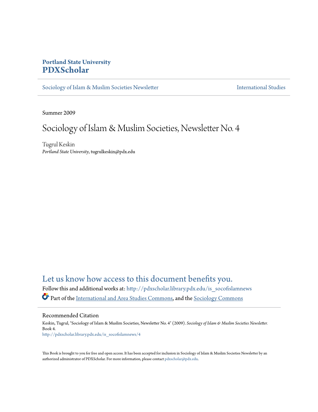 Sociology of Islam & Muslim Societies, Newsletter No. 4