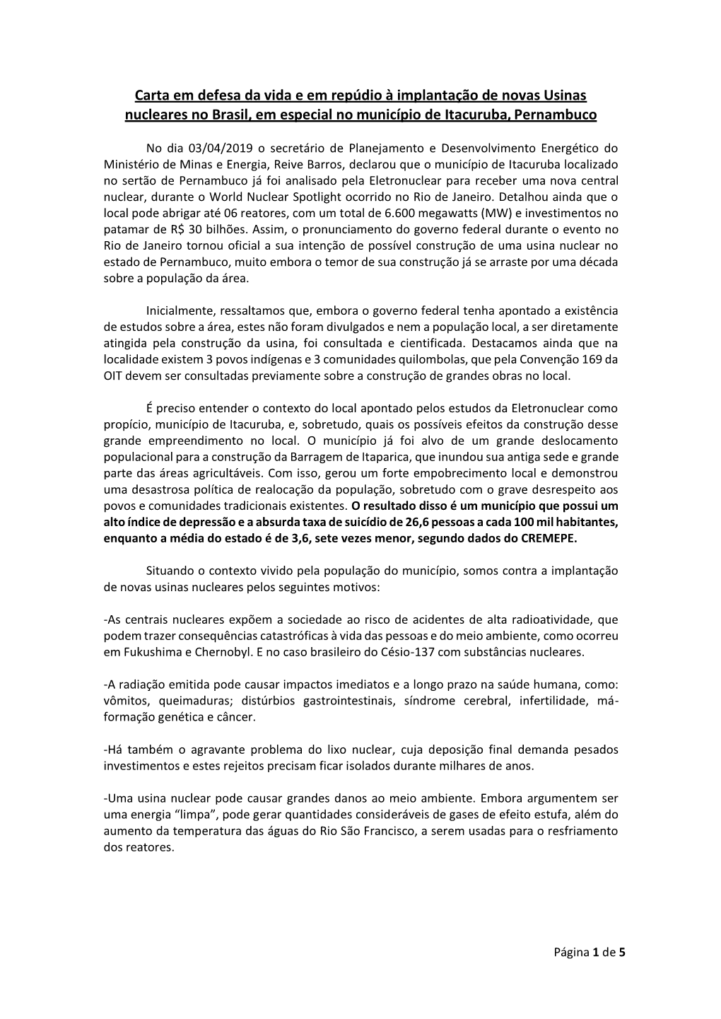 CARTA CONTRA USINA NUCLEAR.Pdf