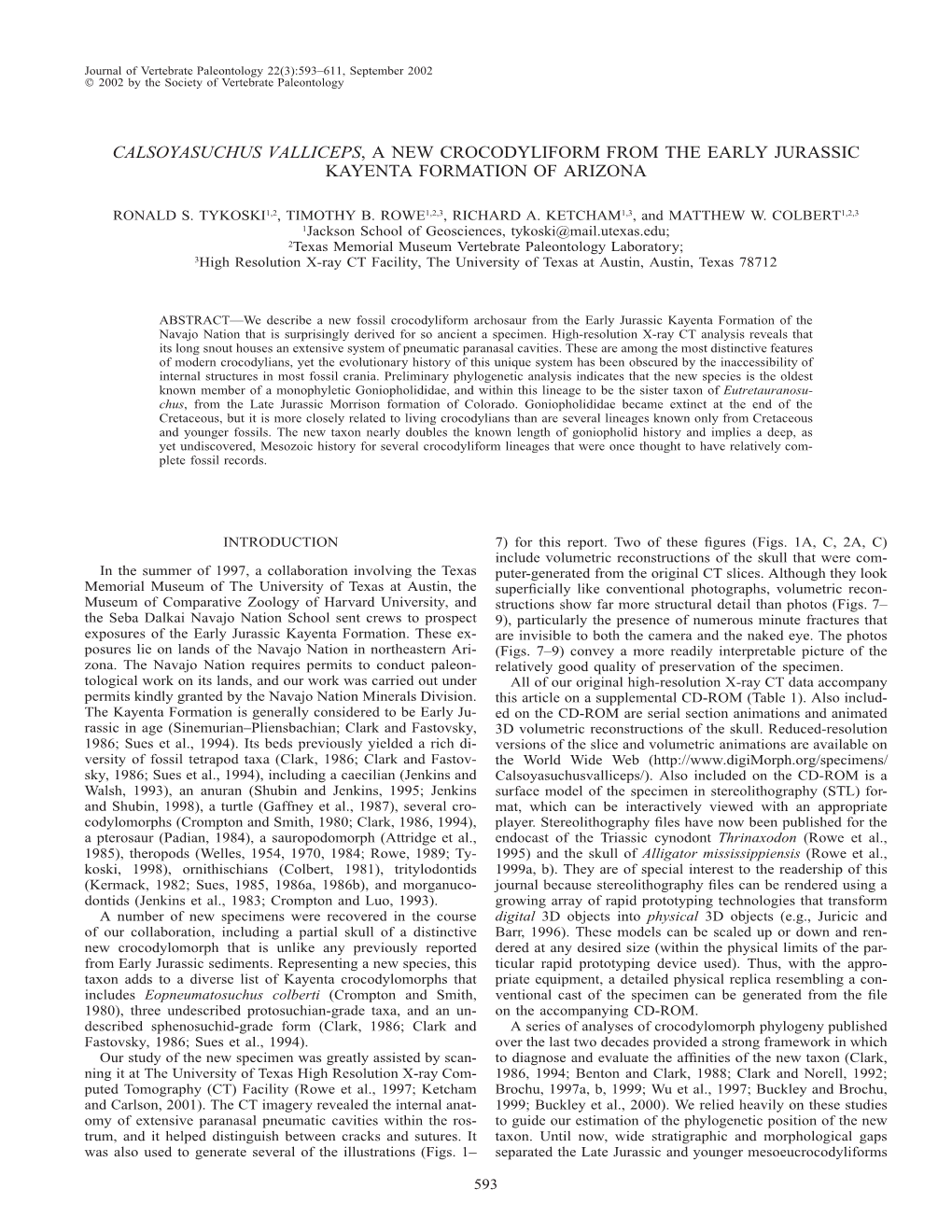 Calsoyasuchus Valliceps, a New Crocodyliform from the Early Jurassic Kayenta Formation of Arizona