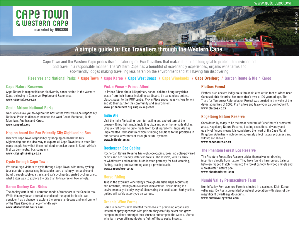 A Simple Guide for Eco Travellers Through the Western Cape