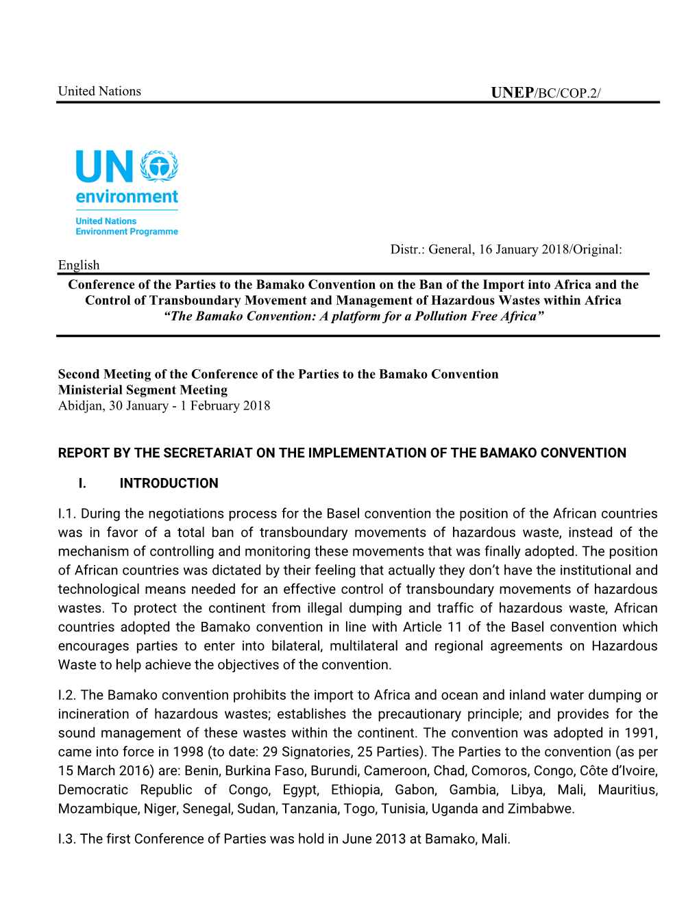 BAMAKO CONVENTION Conference of the States Parties