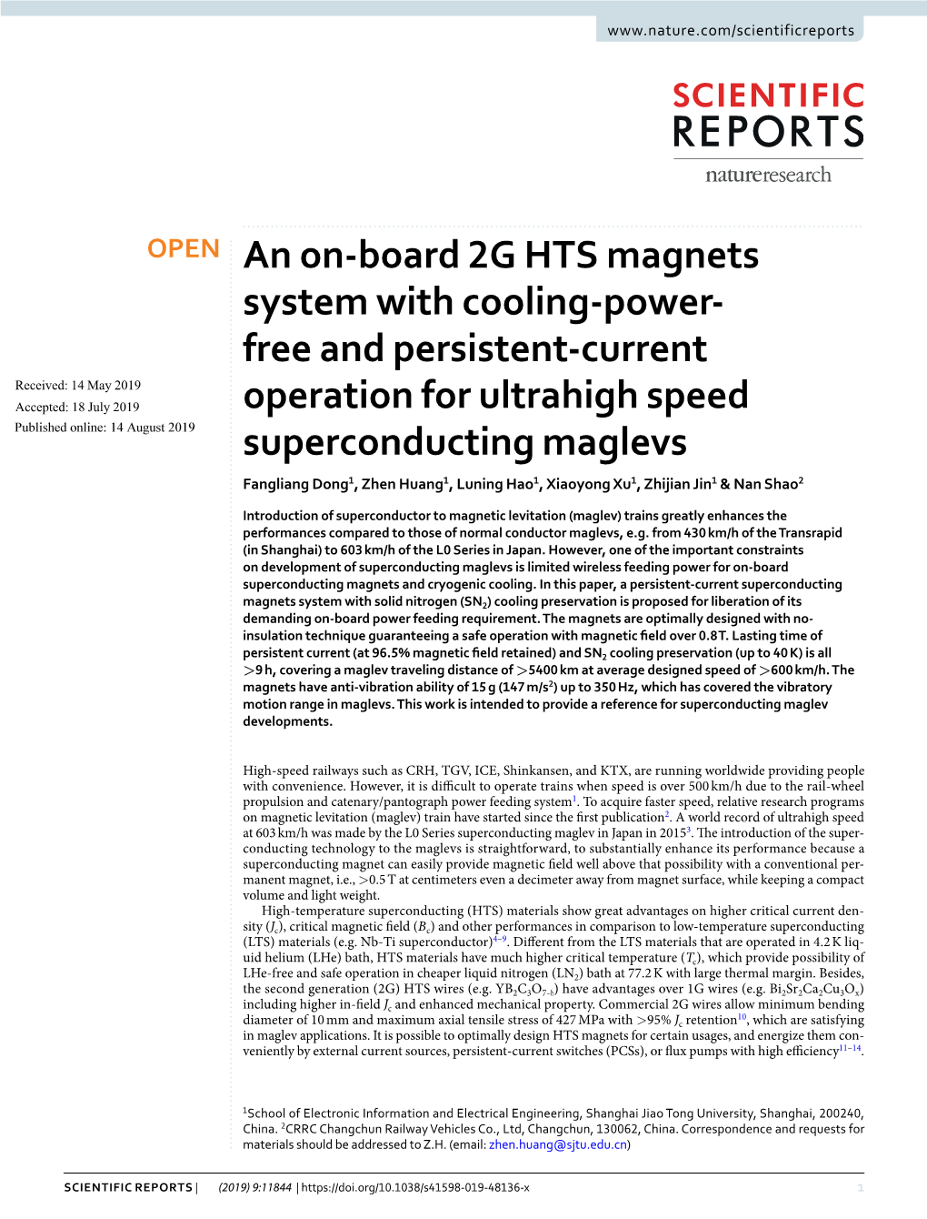 An On-Board 2G HTS Magnets System with Cooling-Power