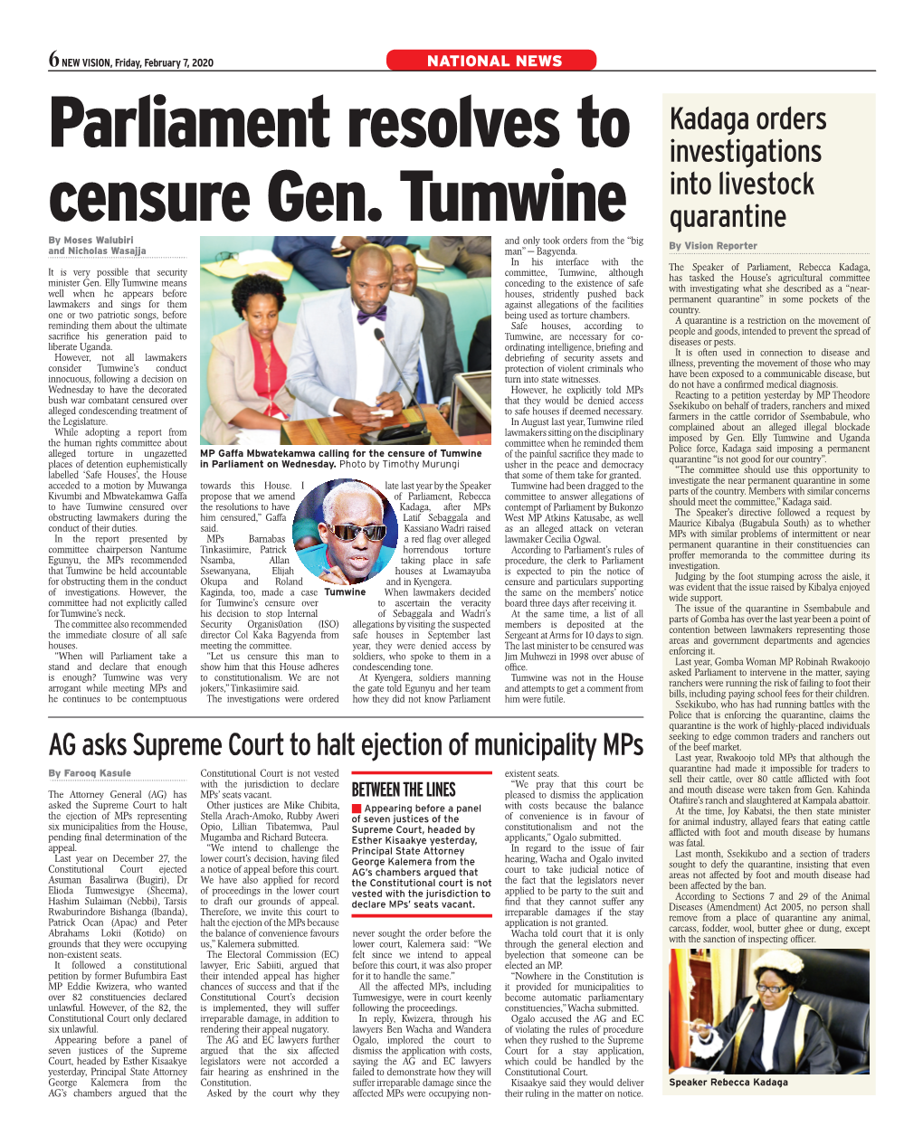 Parliament Resolves to Censure Gen. Tumwine