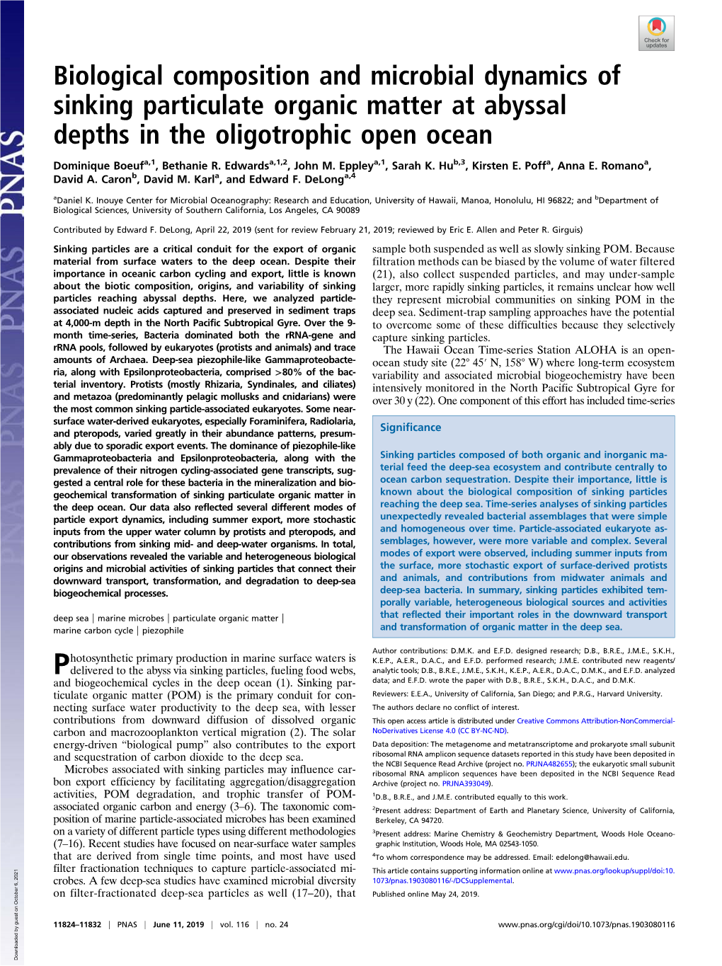 Biological Composition and Microbial Dynamics of Sinking Particulate Organic Matter at Abyssal Depths in the Oligotrophic Open Ocean