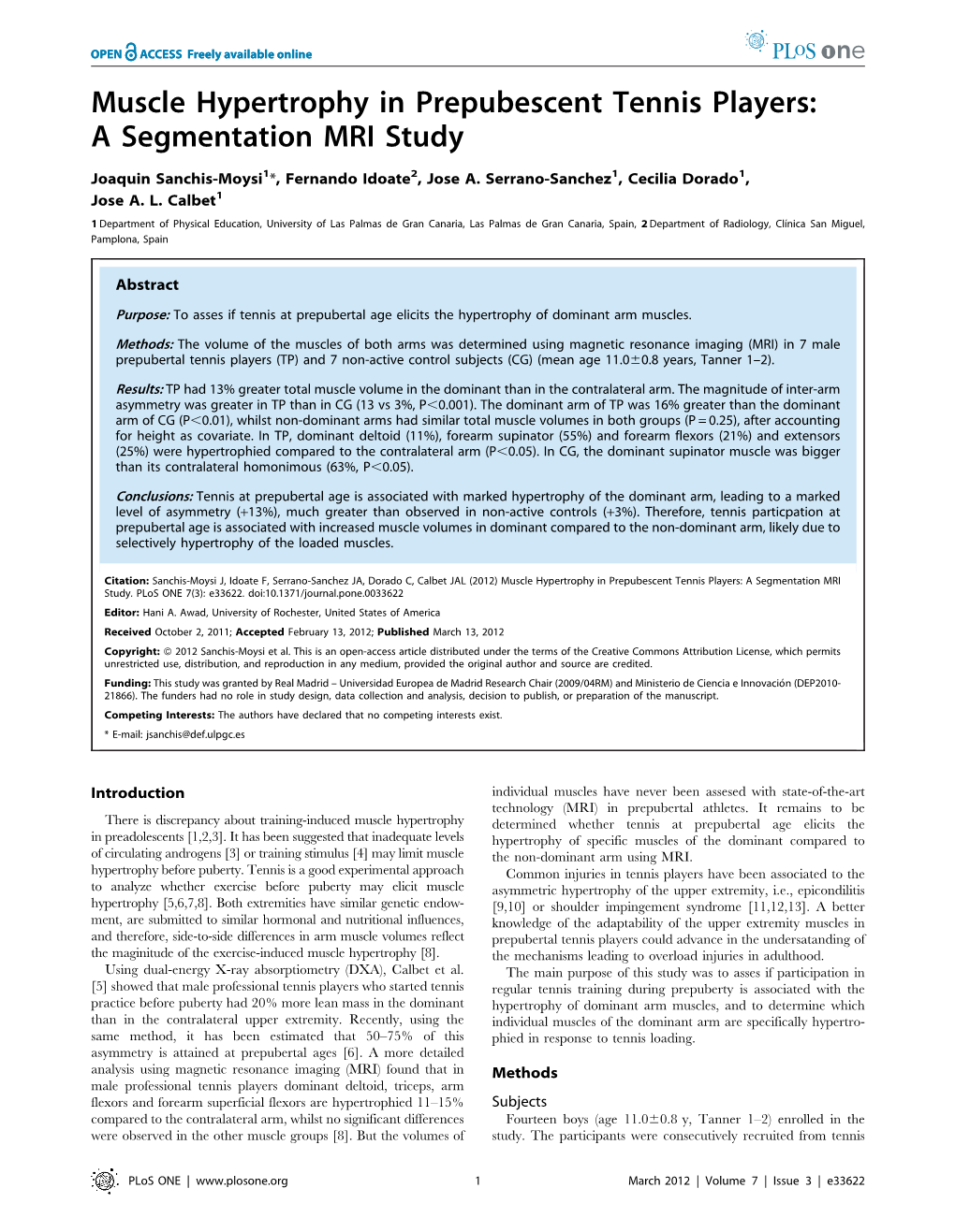 Muscle Hypertrophy in Prepubescent Tennis Players: a Segmentation MRI Study