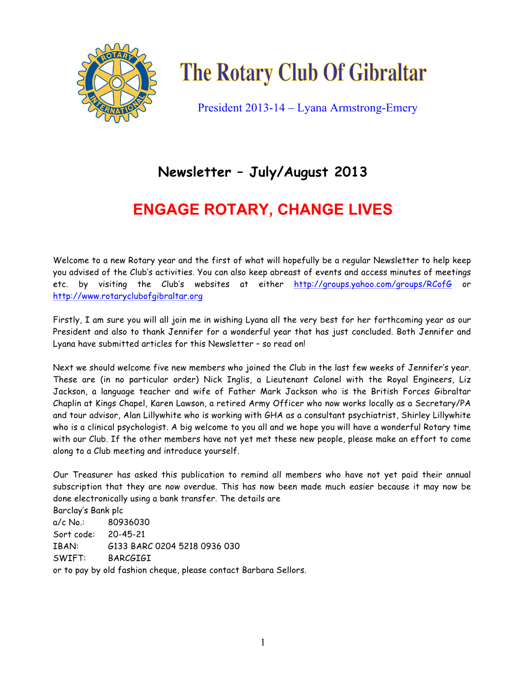 Newsletter – July/August 2013