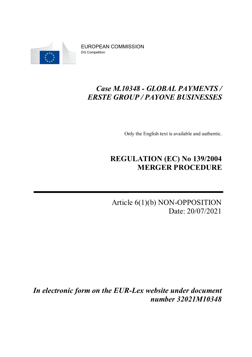 Case M.10348 - GLOBAL PAYMENTS / ERSTE GROUP / PAYONE BUSINESSES