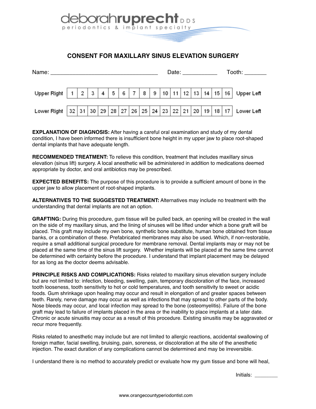 Consent for Maxillary Sinus Elevation Surgery