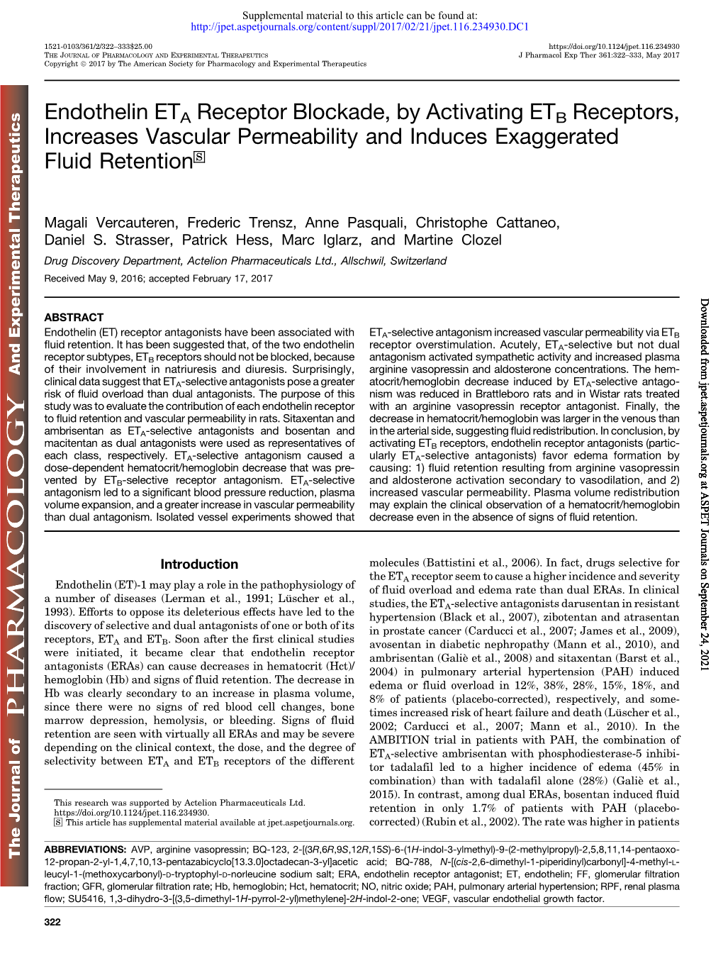 Endothelin ETA Receptor Blockade, by Activating ETB Receptors, Increases Vascular Permeability and Induces Exaggerated Fluid Retention S