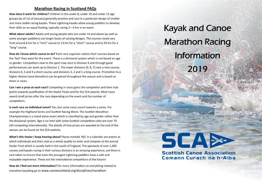 Kayak and Canoe Marathon Racing Information 2019