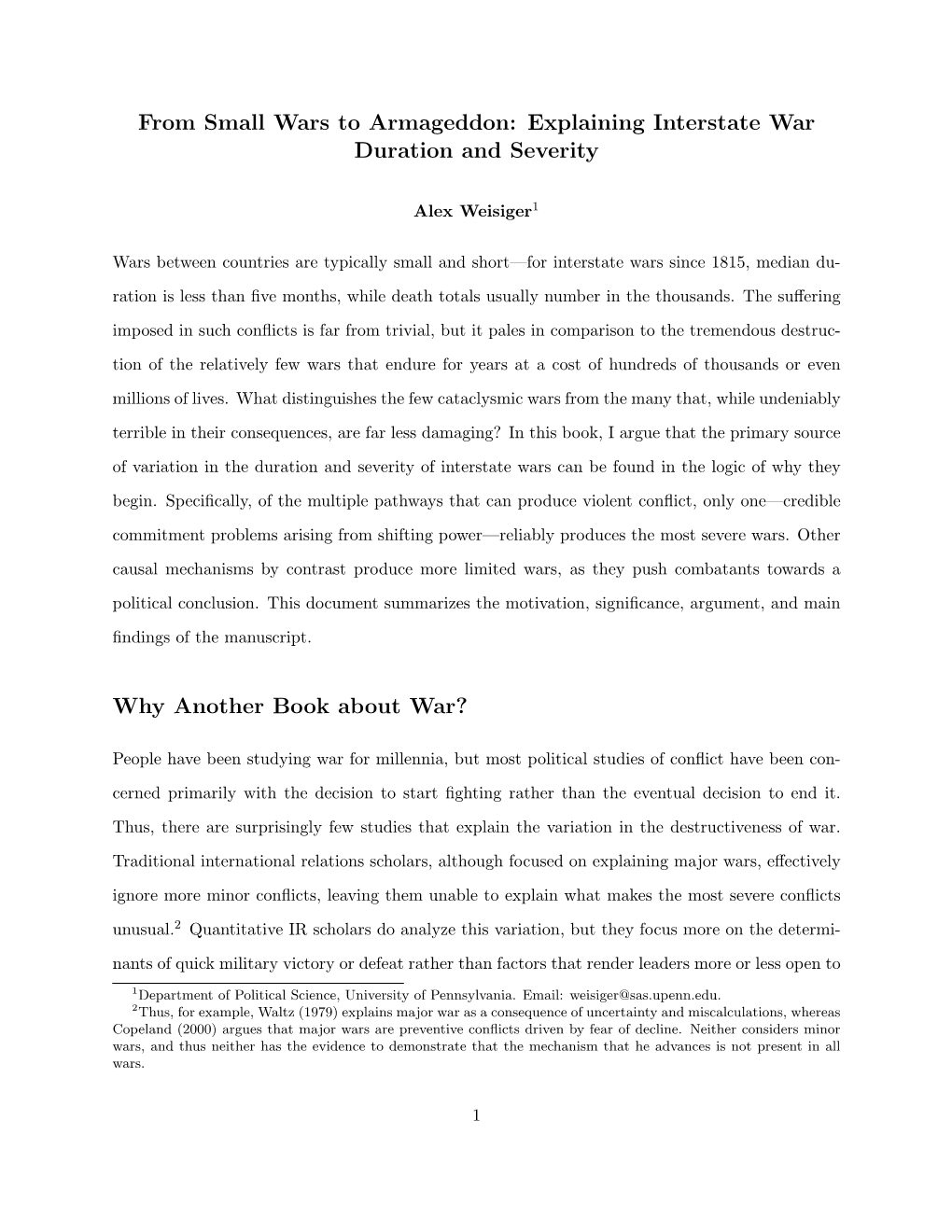 From Small Wars to Armageddon: Explaining Interstate War Duration and Severity