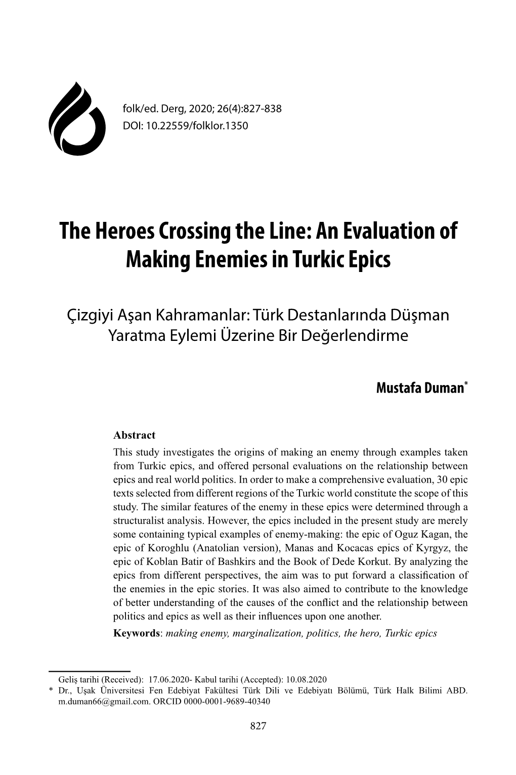 The Heroes Crossing the Line: an Evaluation of Making Enemies in Turkic Epics