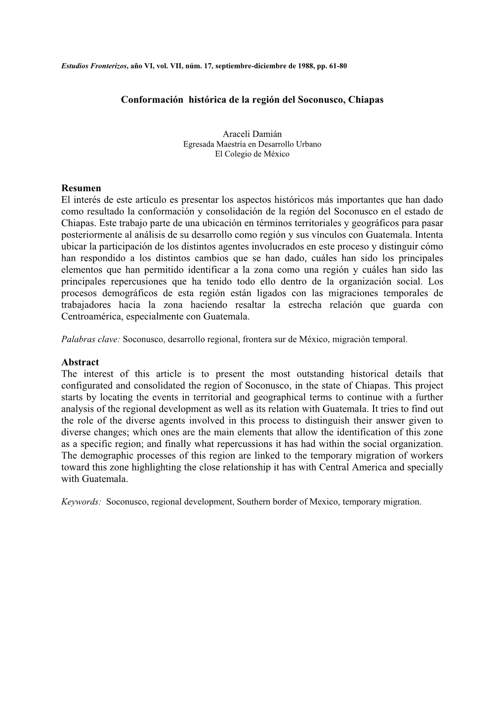 Conformación Histórica De La Región Del Soconusco, Chiapas