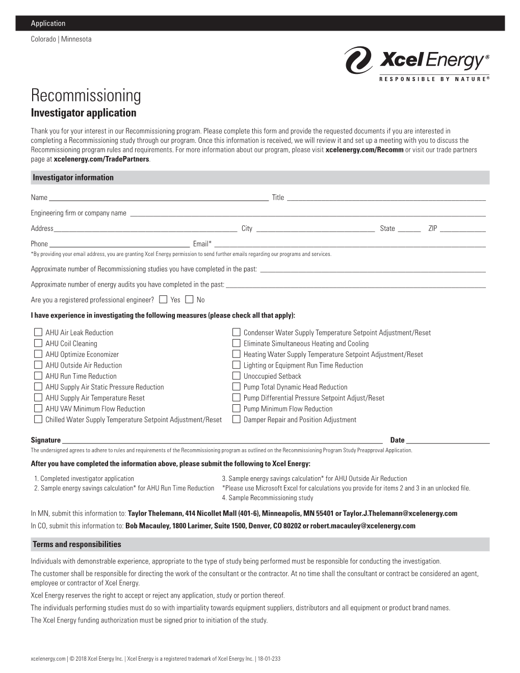Recommissioning Investigator Application