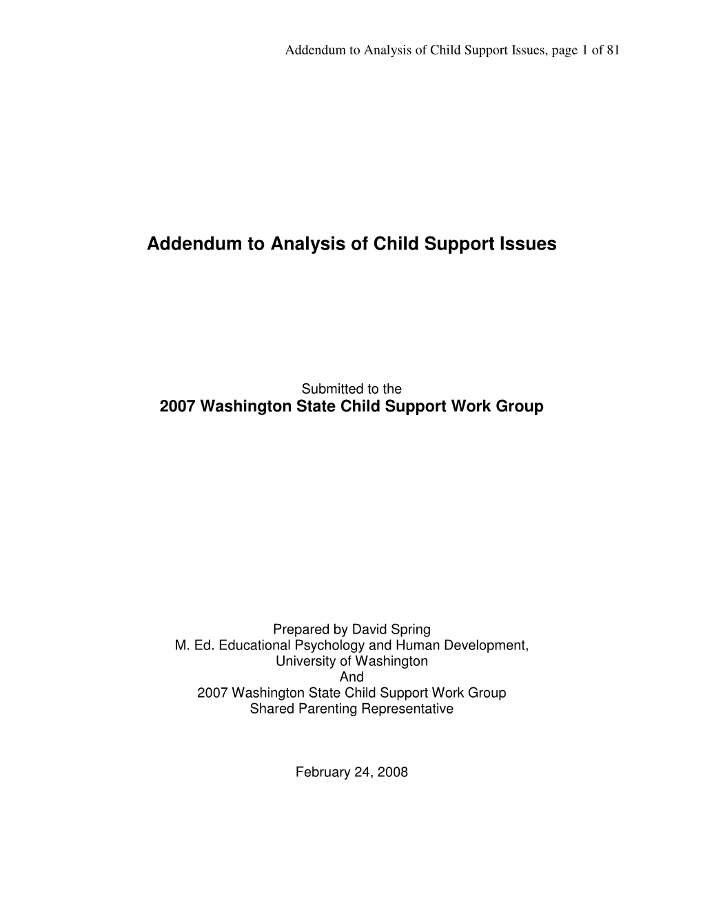 Addendum to Analysis of Child Support Issues, Page 1 of 81