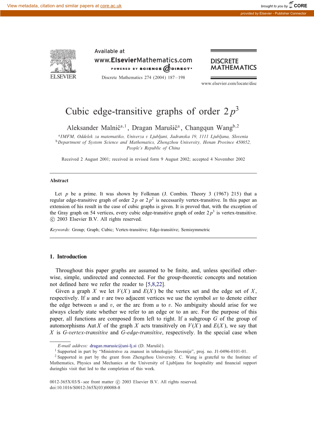 Cubic Edge-Transitive Graphs of Order 2P3