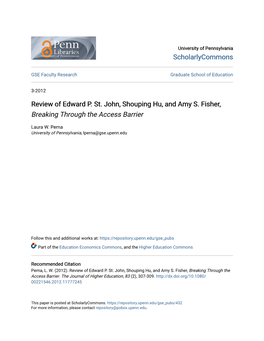 Review of Edward P. St. John, Shouping Hu, and Amy S. Fisher, Breaking Through the Access Barrier