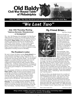 July 14, 2005, the One Hundred and Forty-Fourth Year of the Civil War "We Lost Two"