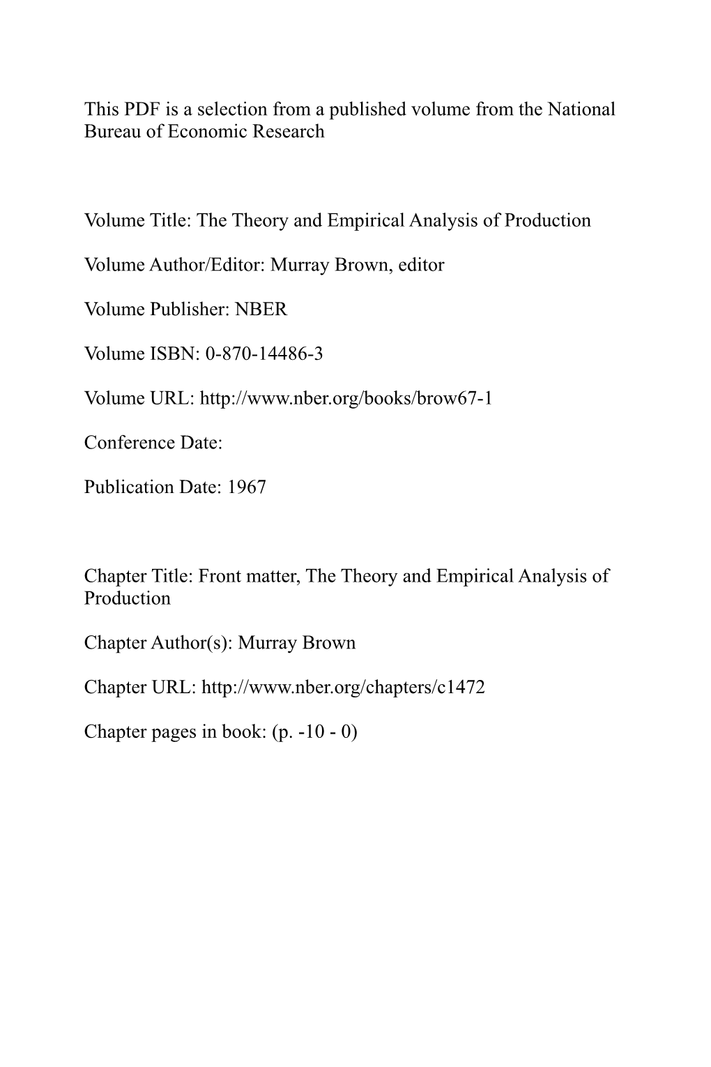 Front Matter, the Theory and Empirical Analysis of Production