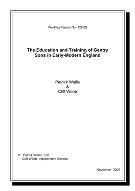 The Education and Training of Gentry Sons in Early-Modern England
