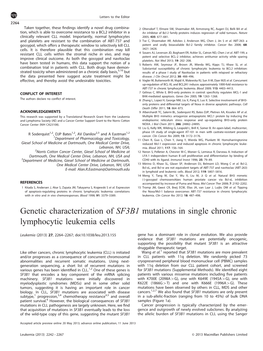 Genetic Characterization of SF3B1 Mutations in Single Chronic Lymphocytic Leukemia Cells