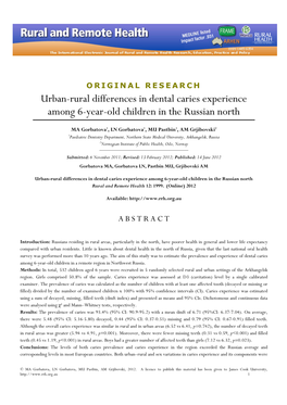 Urban-Rural Differences in Dental Caries Experience Among 6-Year-Old Children in the Russian North
