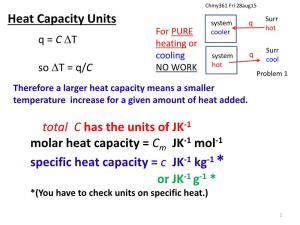 Total C Has the Units of JK-1 Molar Heat Capacity = C Specific Heat Capacity