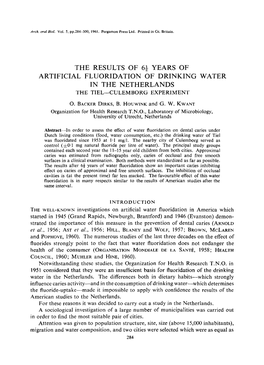 The Results of 6; Years of Artificial Fluoridation of Drinking Water in the Netherlands the Tiel-Culemborg Experiment
