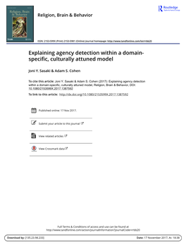 Explaining Agency Detection Within a Domain- Specific, Culturally Attuned Model