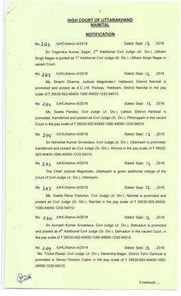 High Court of Uttarakhand Nainital Notification