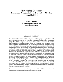 FDA Briefing Document Oncologic Drugs Advisory Committee Meeting June 20, 2012