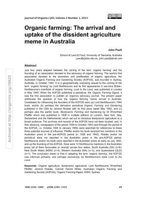 Organic Farming: the Arrival and Uptake of the Dissident Agriculture Meme in Australia