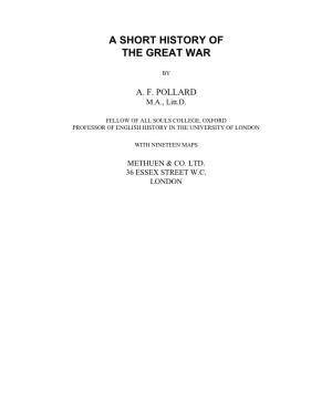 A Short History of the Great War - Title Page