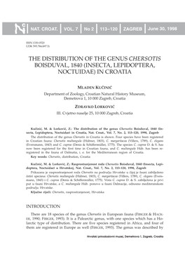 The Distribution of the Genus Chersotis Boisduval, 1840 (Insecta, Lepidoptera, Noctuidae) in Croatia