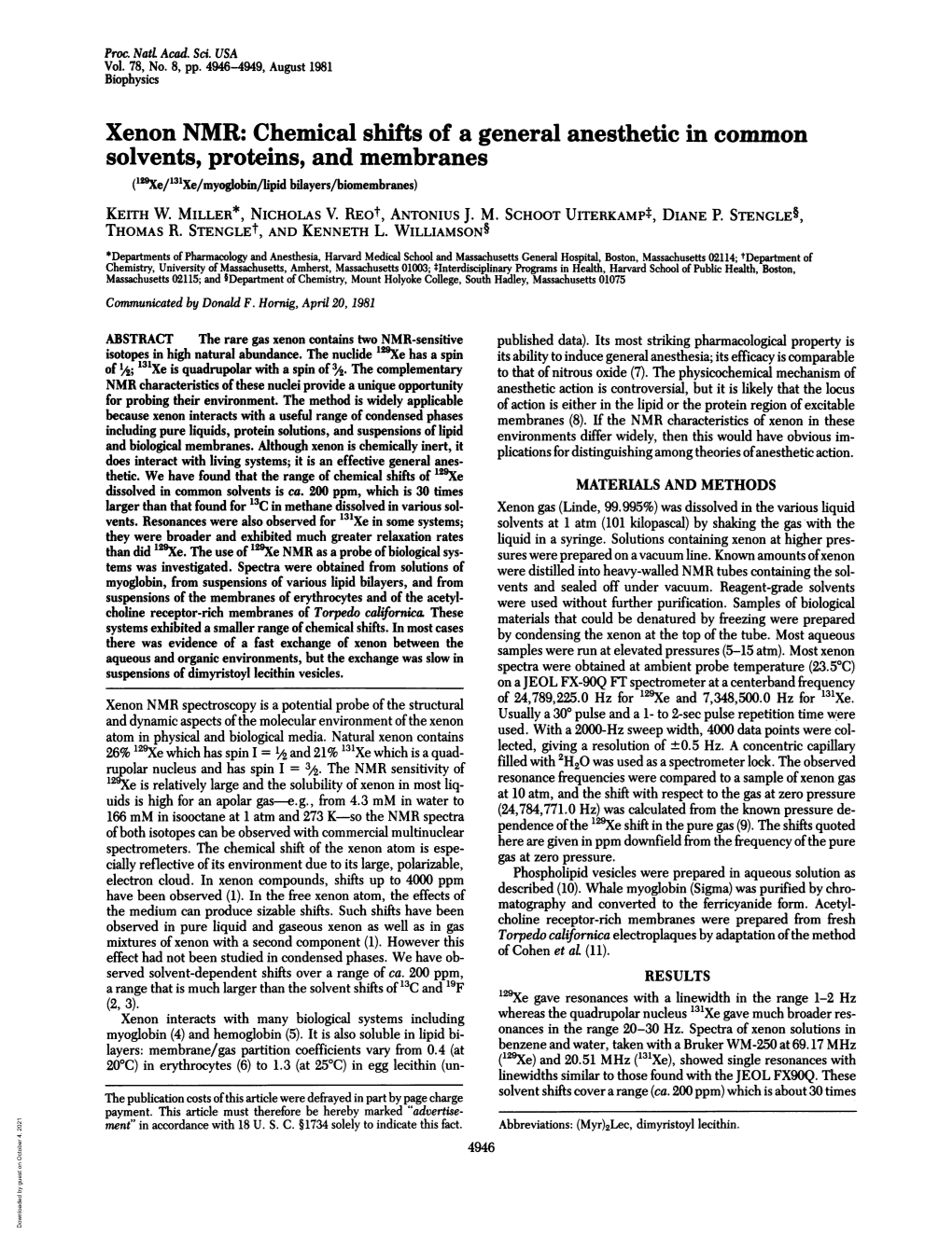 Xenon NMR: Chemical Shifts of a General Anesthetic in Common Solvents, Proteins, and Membranes (