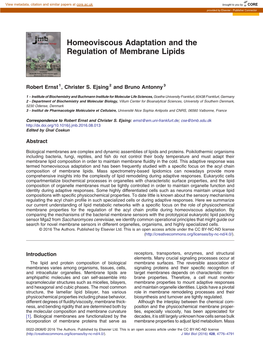 Homeoviscous Adaptation and the Regulation of Membrane Lipids