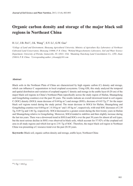 Organic Carbon Density and Storage of the Major Black Soil Regions in Northeast China