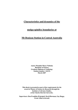 Characteristics and Dynamics of the Mulga-Spinifex Boundaries at Mt Denison Station in Central Australia