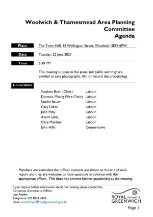 Woolwich & Thamesmead Area Planning Committee Agenda