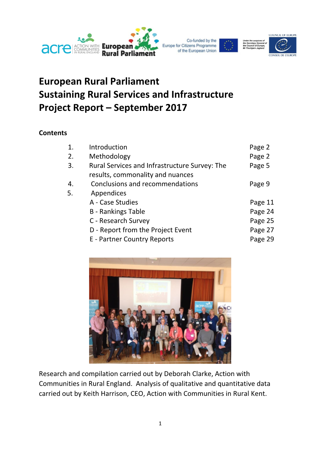 European Rural Parliament Sustaining Rural Services and Infrastructure Project Report – September 2017