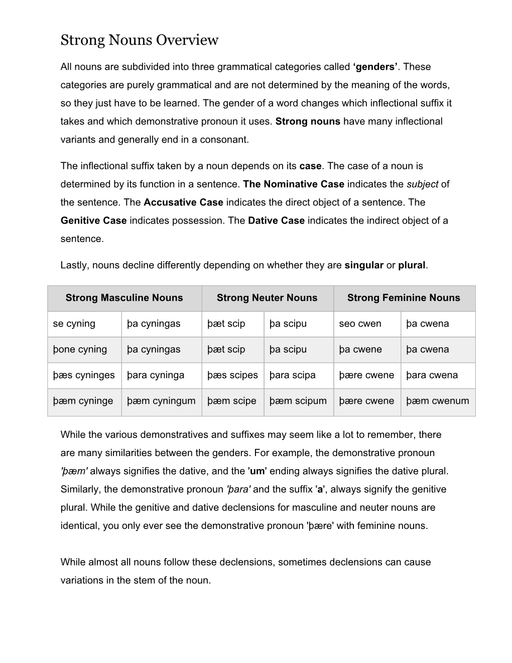 Strong Nouns Overview