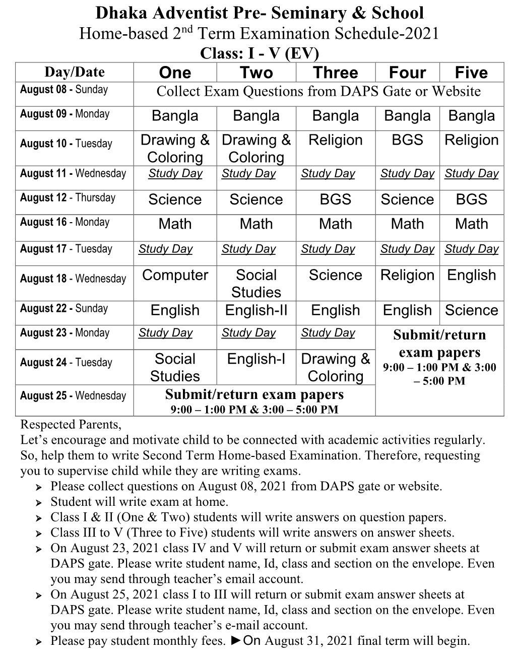 EV...Five...2Nd Term...Exam Routine & Suggestion