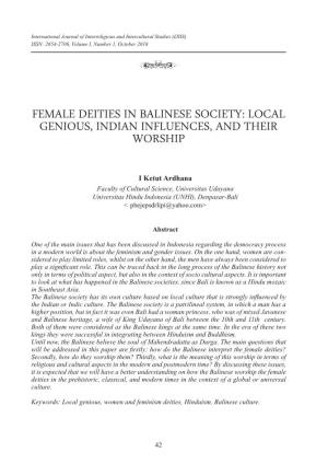 Female Deities in Balinese Society: Local Genious, Indian Influences, and Their Worship