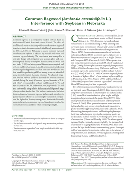 Common Ragweed (Ambrosia Artemisiifolia L.) Interference with Soybean in Nebraska