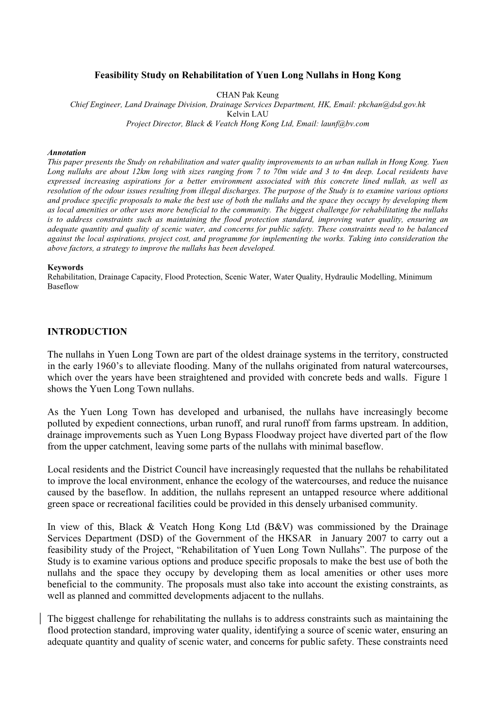 Feasibility Study on Rehabilitation of Yuen Long Nullahs in Hong Kong