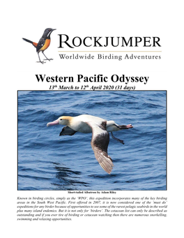 Western Pacific Odyssey 13Th March to 12Th April 2020 (31 Days)